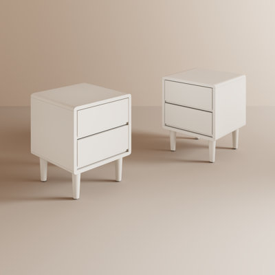 Annice Set of 2 Solid Wood Mid-Century Modern Nightstands with 2 Drawers