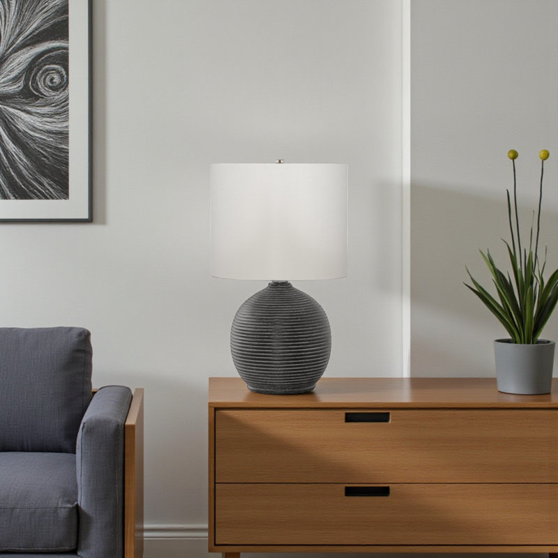 Reba Black Resin & Ivory / Cream Shade Table Lamp, 16.2'' H X 9.23'' W X 9.23'' D