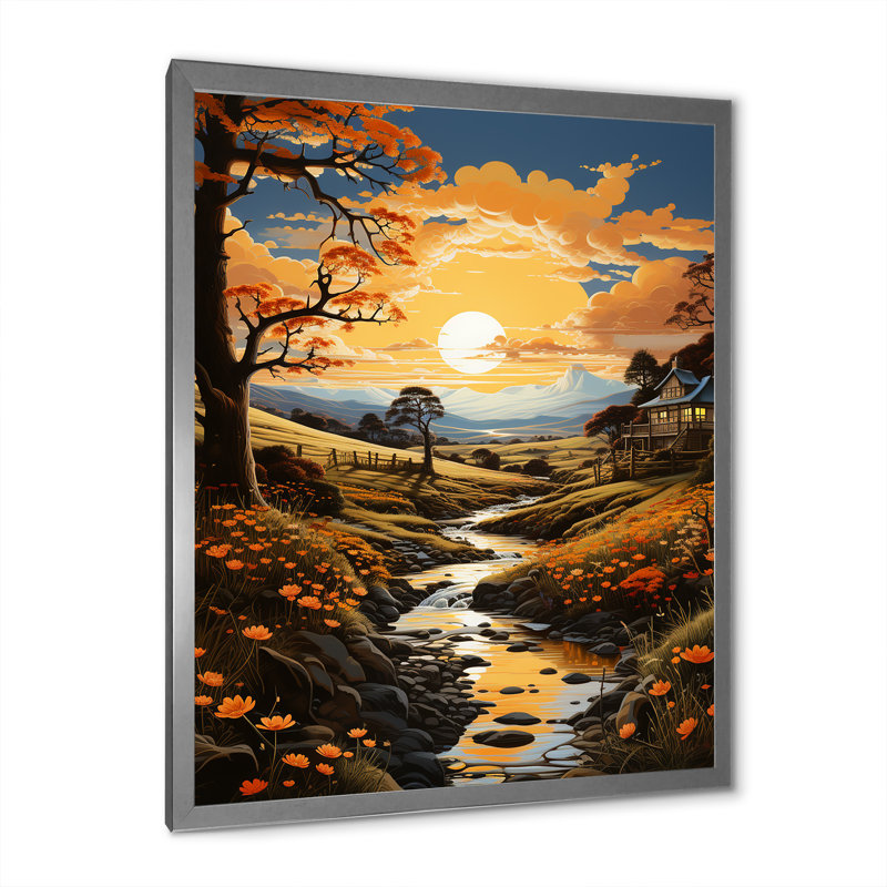 «Countryside Golden Field VI», reproduction sur toile, Cadre photo argenté, H 40 po x l 30 po x P 1,5 po