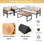 Ensemble de conversation pour 5 personnes avec structure en bois massif et acier, ensemble de mobilier de patio avec canapé 3 places, 2 chaises et table basse, coussins beiges-738006455