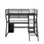 Lit mezzanine double en métal avec poste de travail, garde-robe, DEL et rangement multiple