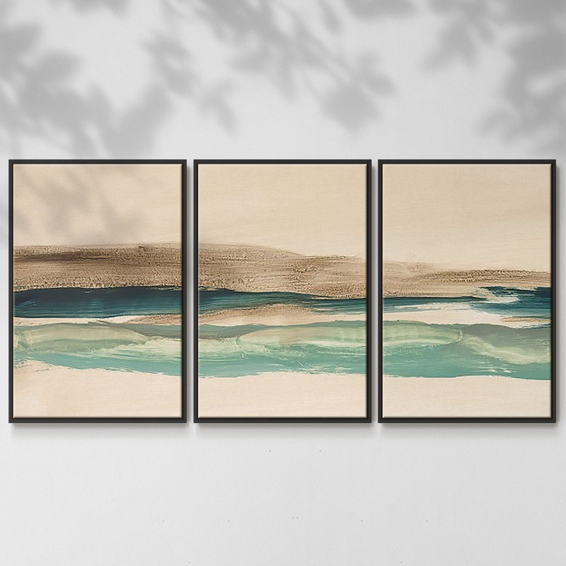«Layered Horizon I» - Toile encadrée à pièces multiples - 2883203C, H 24 po x l 48 po x P 2 po, Cadre noir