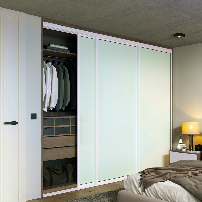 Portes coulissantes à panneau en verre laiteux - Structure en aluminium avec technologie Silent Glide, Argent, 90 po x 96 po