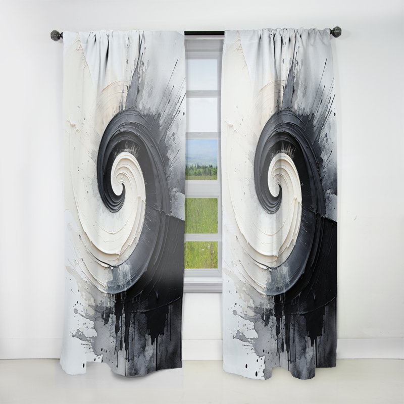 Colindale Black And White Zen Spiral I - Modern Curtain - Velvet Room Darkening - 1 Panel, 52" W x 120" L