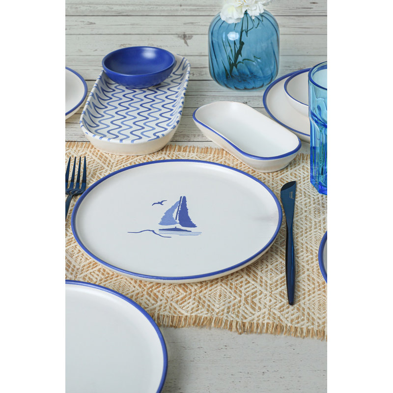18-Piece Ceramic Breakfast Set, Blue & White | Antibacterial, Easy-Clean, Thermal Shock Resistant | Includes 6 Cake Plates (8.7 in), 2 Platters (10.2 in & 6.3 in), 4 Bowls (5.1 in & 3.9 in) | Dishwasher & Microwave Safe