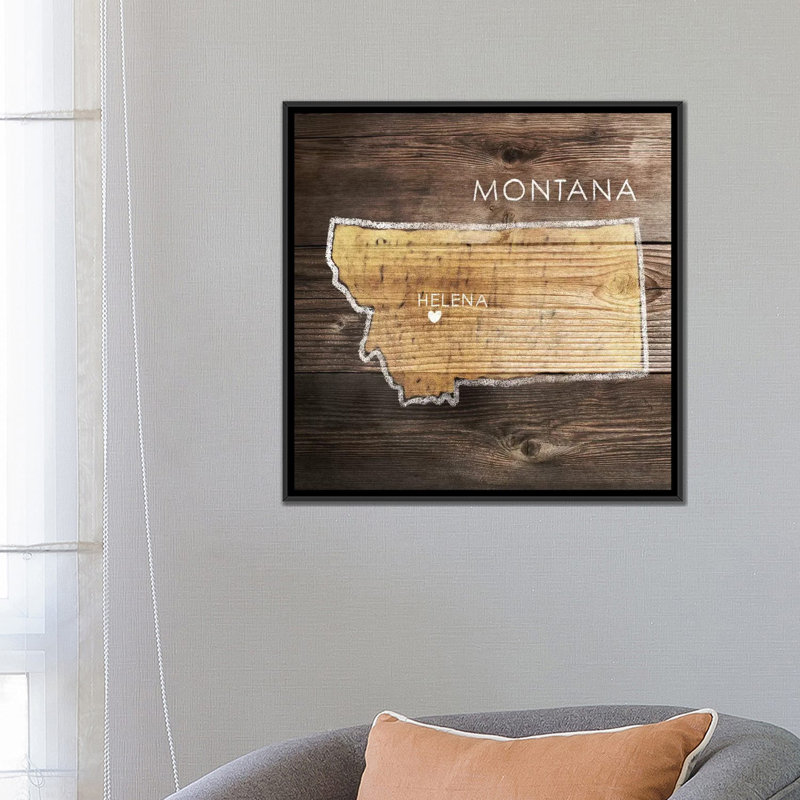 «Montana Rustic Map» par PI Galerie - Reproduction d'art graphique sur toile, H 18 po x l 18 po x P 1,5 po, Pas de tapis