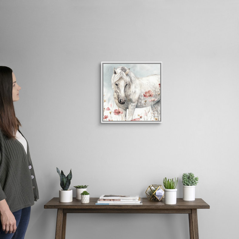 Art sauvage sur toile, "Chevaux sauvages", Toile avec cadre blanc, H 18 po x l 18 po x P 2 po