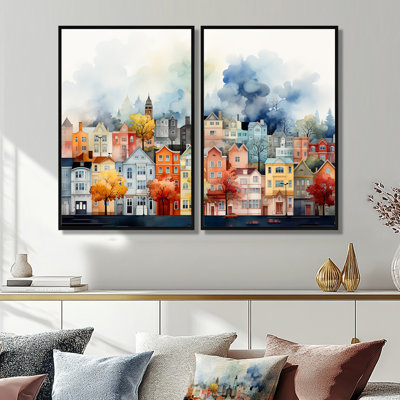 Popart Cityscape Urban Fog II - ensemble de 2 grands bâtiments d'art urbain