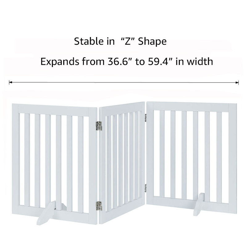 Renn Wood Free Standing Pet Gate with a Pair of Support Feet, 24" H x 60" W x 0.71" D, White