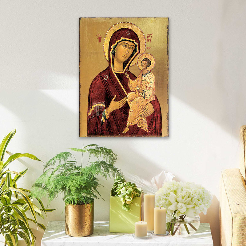 Vierge Marie - peinture sur bois, L 12 po x H 16 po