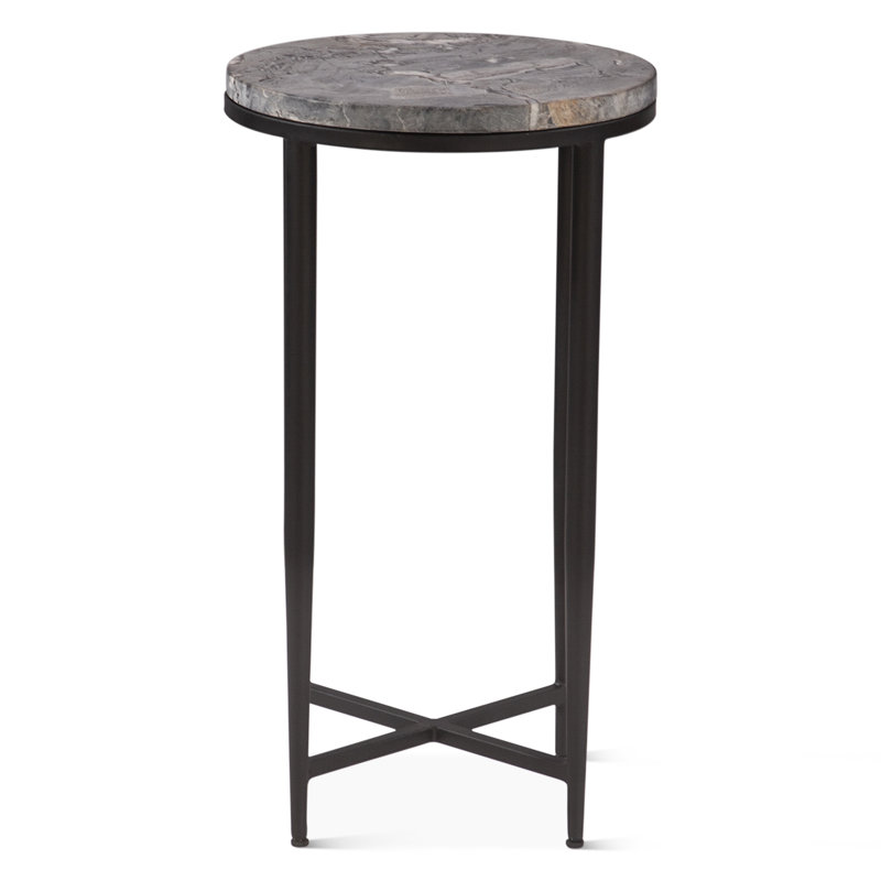 Mumbai 17" Side Table in Grey Septarian with Iron Base