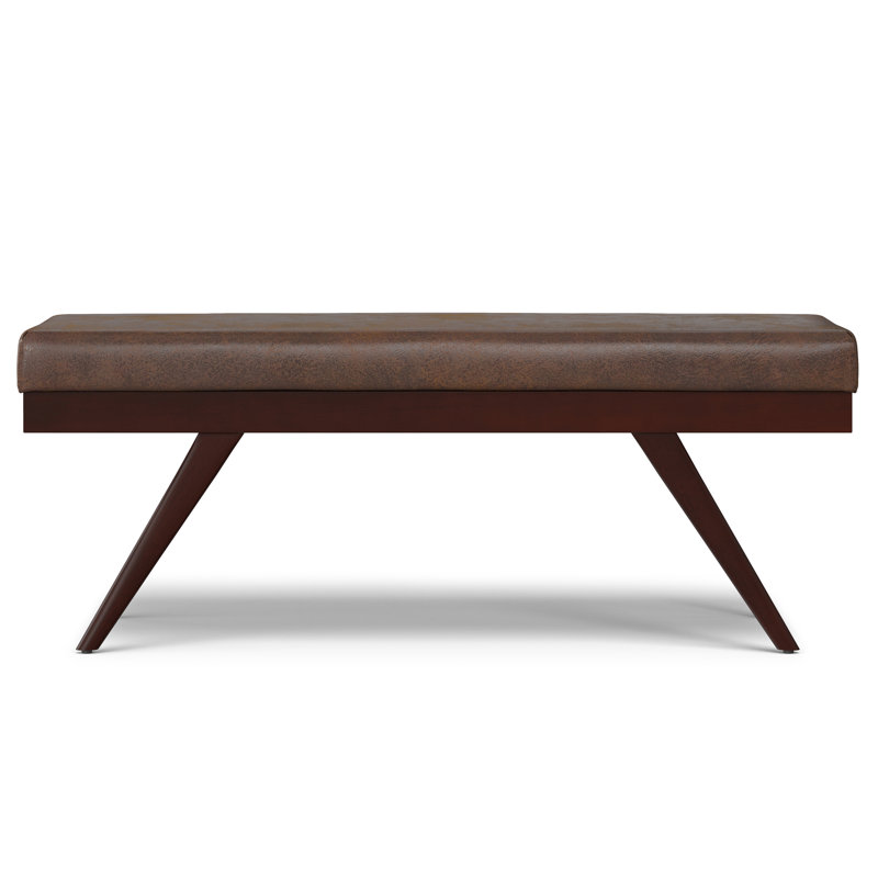 Chanelle 48"W Mid-Century Modern Ottoman Bench with Upholstered Seat and Solid Wood Frame, Brown