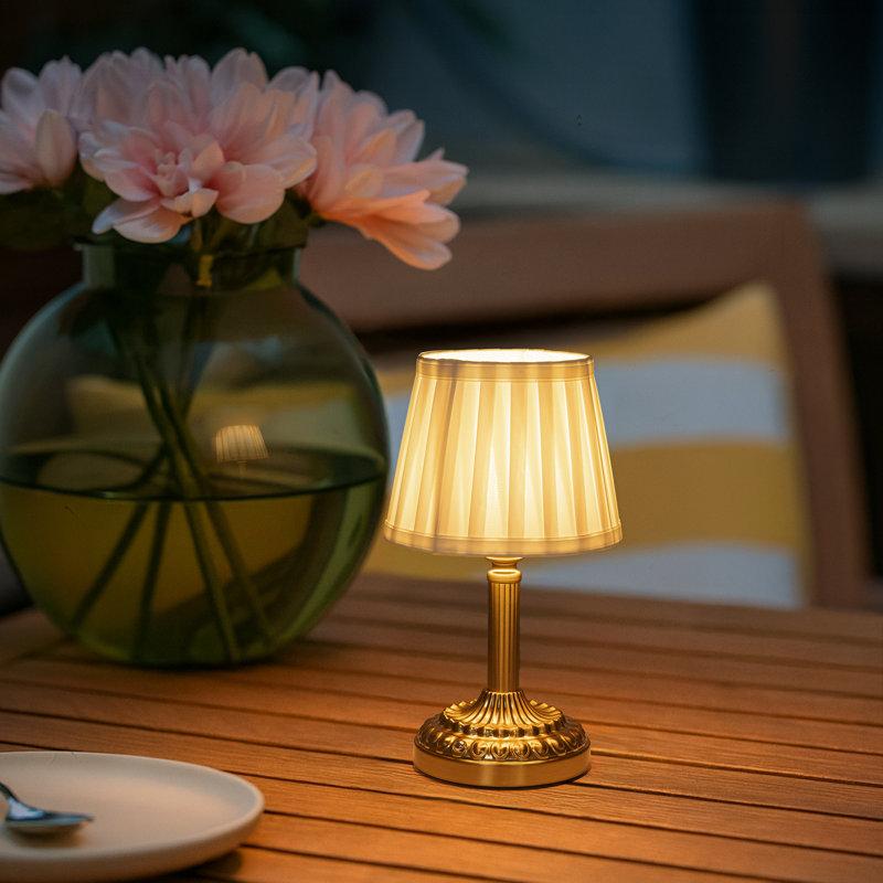 11'' Glam Cordless Table Lamp Touch Control With 3 Way Classic Elegant Dimmable Rechargeable Led Nightstand Lamp With Fabric Shade In Brass Finish