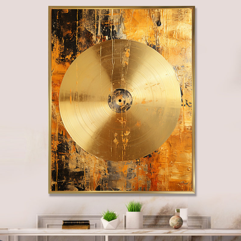 Cymbale symphonie dorée - reproduction d'art sur toile, H 32 po x l 24 po x P 1 po, Cadre flottant doré