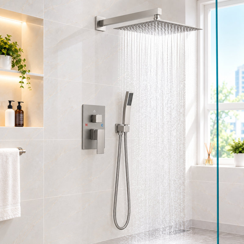 Système de douche 8000-12Inch avec pomme de douche à pluie 12 pouces et douchette, Nickel brossé