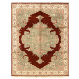 Hand Knotted Wool Area Rug in Red And Ivory