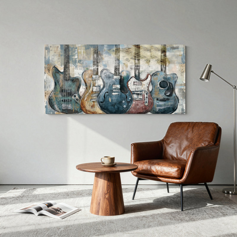 Ensemble d'une toile murale représentant une guitare, L 32 po x H 16 po, Toile tendue
