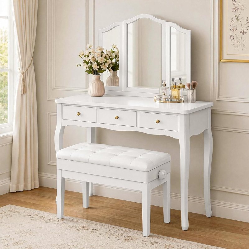 Solid Wood Accent Stool, White