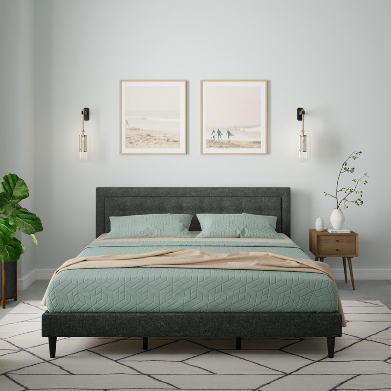 Ogrady Upholstered Platform Bed, King, Gray