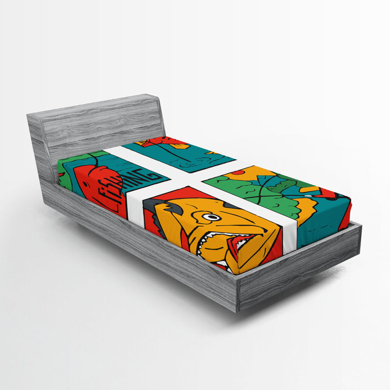 Ensemble de 2 draps-housse Ambesonne Fisherman Caricature, Drap-housse pour lit simple