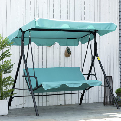 Outsunny Patio Porch Swing Chair with Adjustable Canopy, Seats 3 Adults, Steel Frame, Armrests, Green
