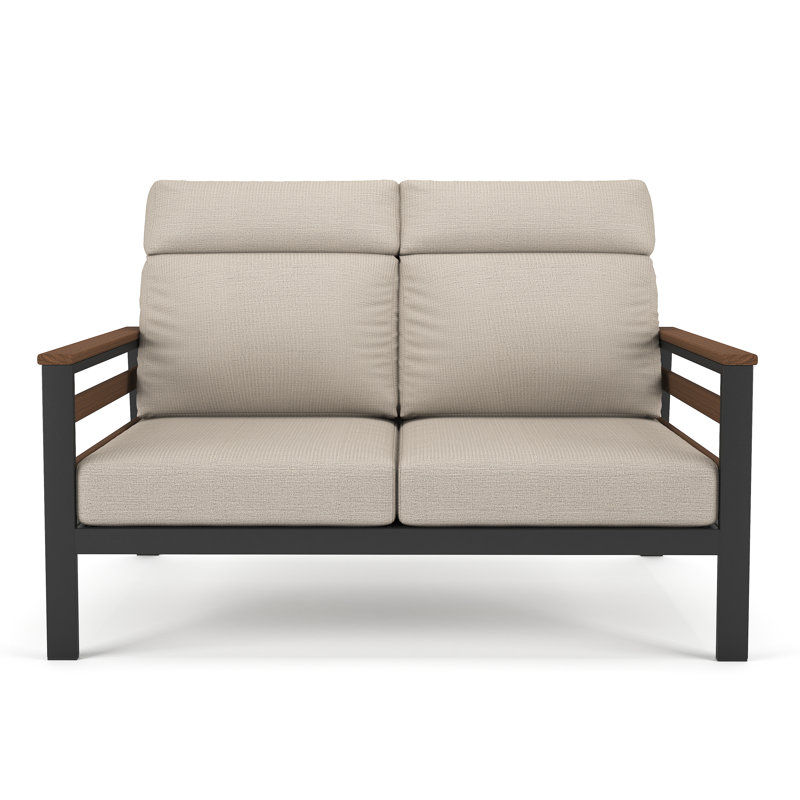 Causeuse d'extérieur en métal avec coussin Sunbrella Townsend, Brun, Argent coulé