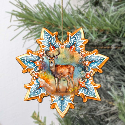 Forest Elk Snowflake Wooden Ornaments By G. Debrekht
