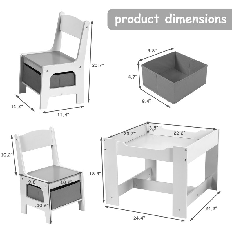 Kids Square Play/Activity Table and Chair Set, Grey/White