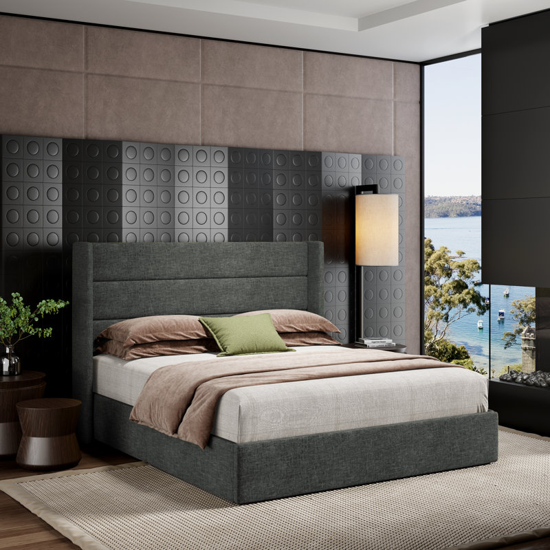 Lit plateforme tapissier avec rangement Bradenburg, Double, Gris foncé