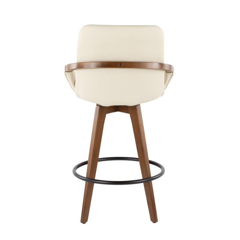 Cosmo Mid-Century Counter Stool In Walnut And Cream Faux Leather By Lumisource, Cream