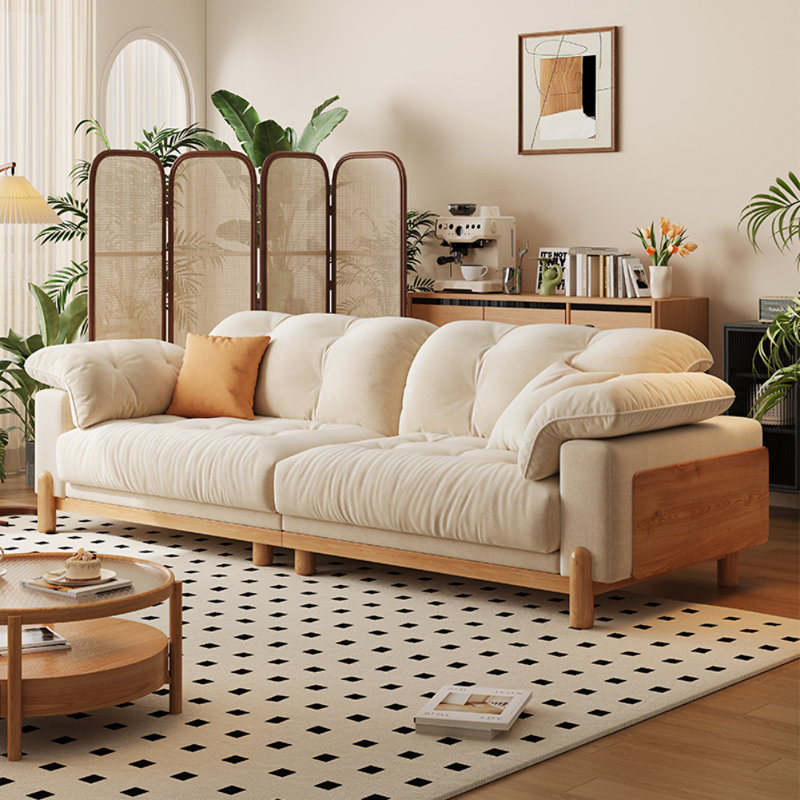 Simple Cream Style Solid Wood Sofa