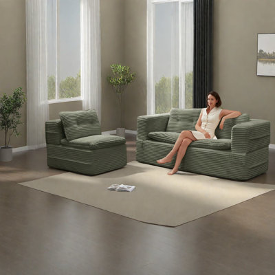 Multifunctional Green Corduroy Sectional Sofas, Modern Space-saving Sofa Bed With Chaise