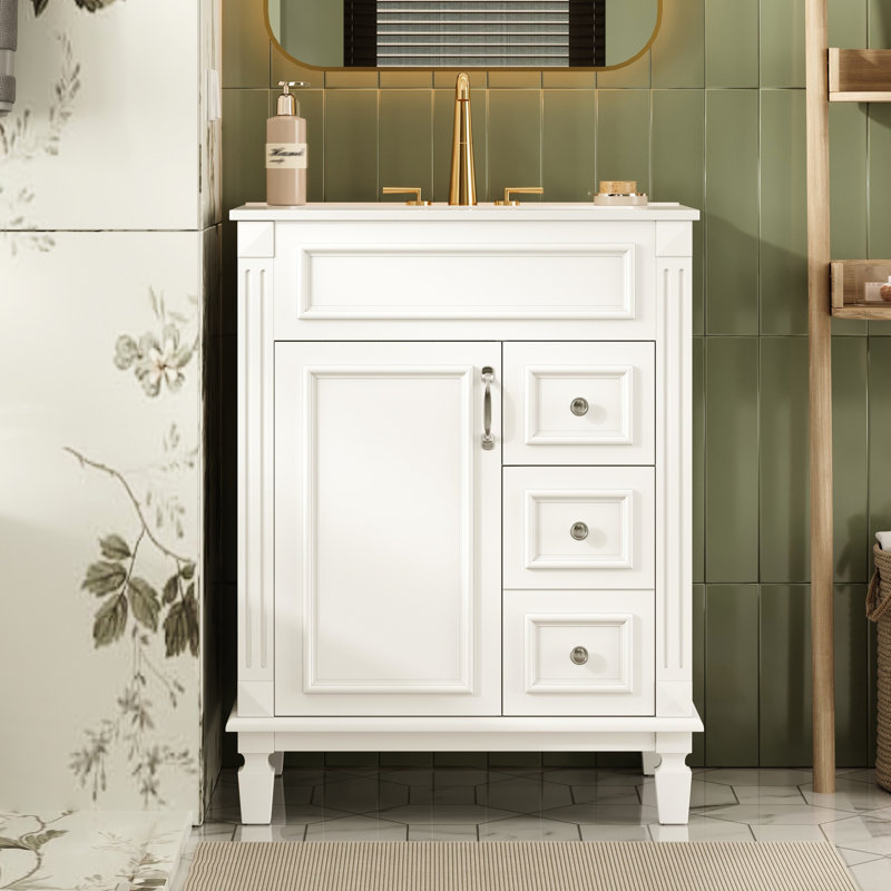 Meuble-lavabo 24 po avec lavabo en céramique, 2 tiroirs et tablette réglable, White