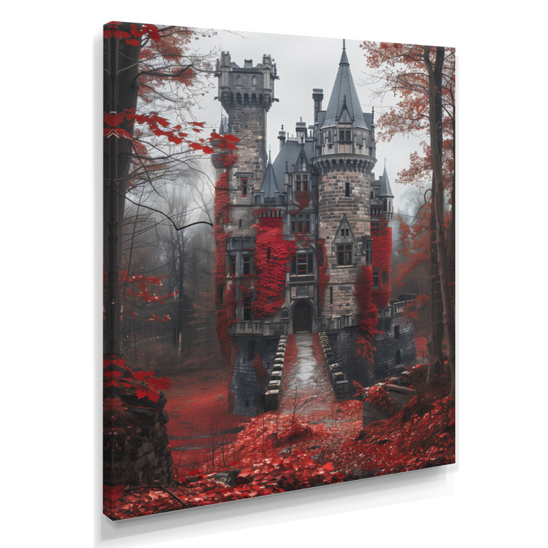 Décoration murale château gris et rouge Regal England, H 44 po x l 34 po x P 1,5 po, Toile tendue