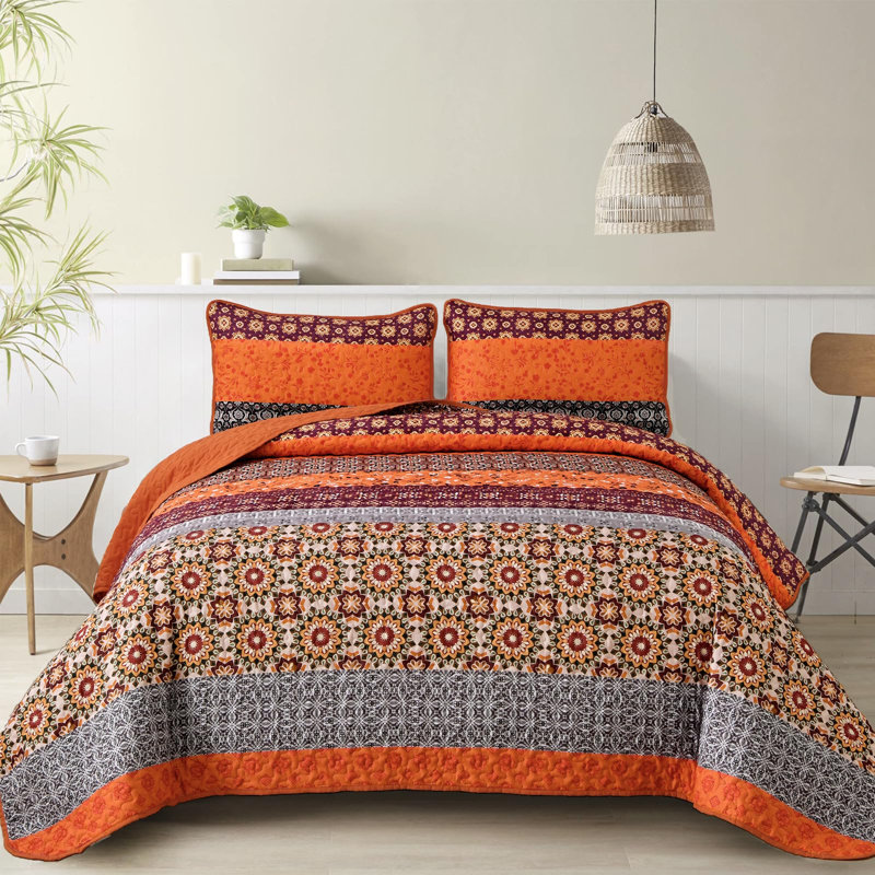 Ensemble de couvre-lit 3 pièces Boho, Courtepointe très grand et 2 très grandes taies 