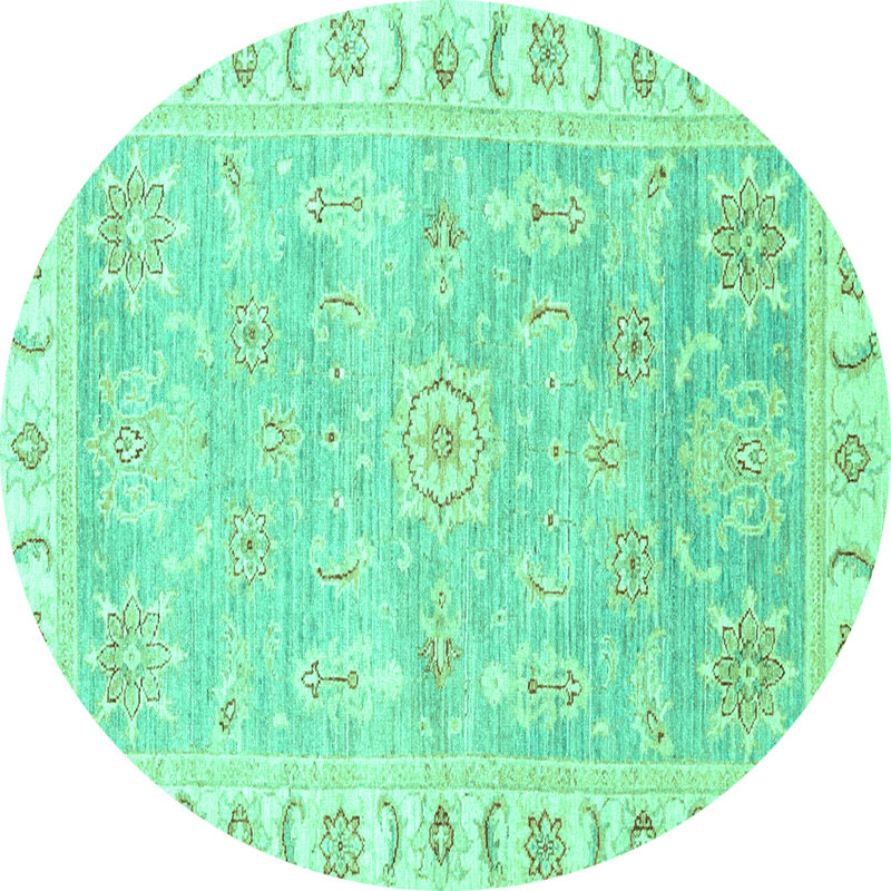 Tapis oriental fabriqué à la machine en bleu / vert / brun, Rond 4 pi