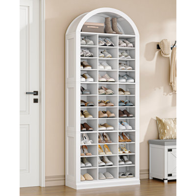 80" Tall Arched Shoe Storage Cabinet with Cubby, Freestanding White Shoe Cabinet with 9‑Inch Widened Cells, Holds Up to 39 Pairs for Entryway, Hallway and Bedroom, White
