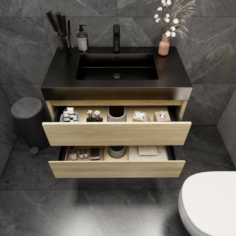 Golitz 29.5'' Single Bathroom Vanity with Stainless Steel Top, Teak