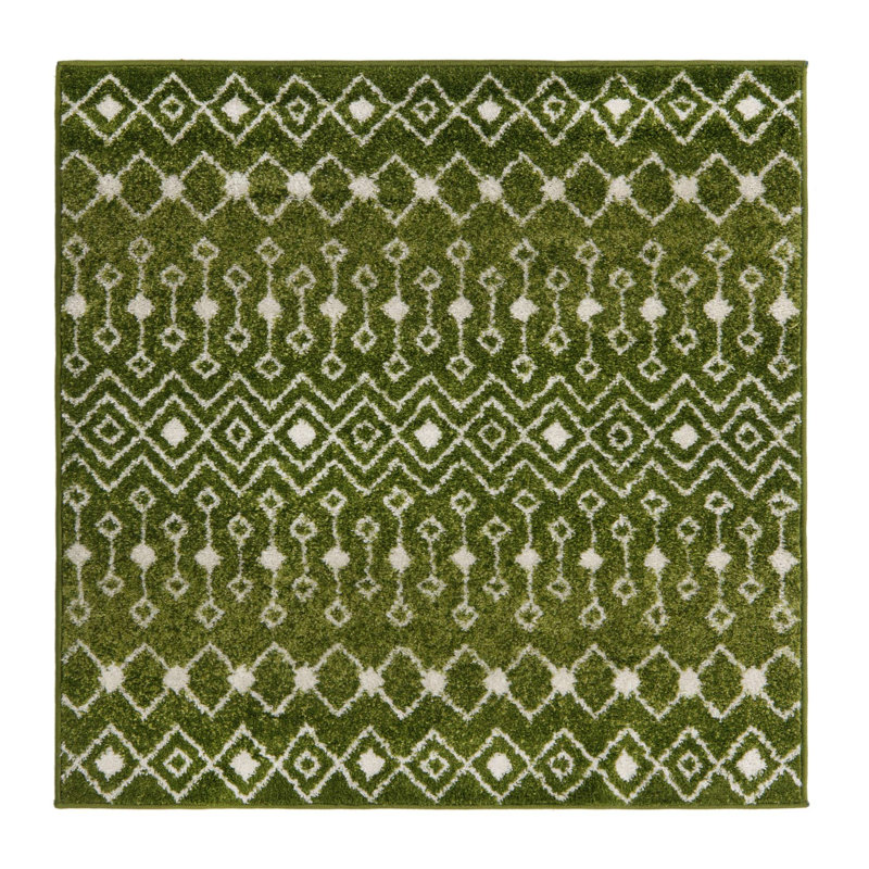Somerville Geometric Indoor Rug, Rectangle 5'3" x 8', Green/Cream