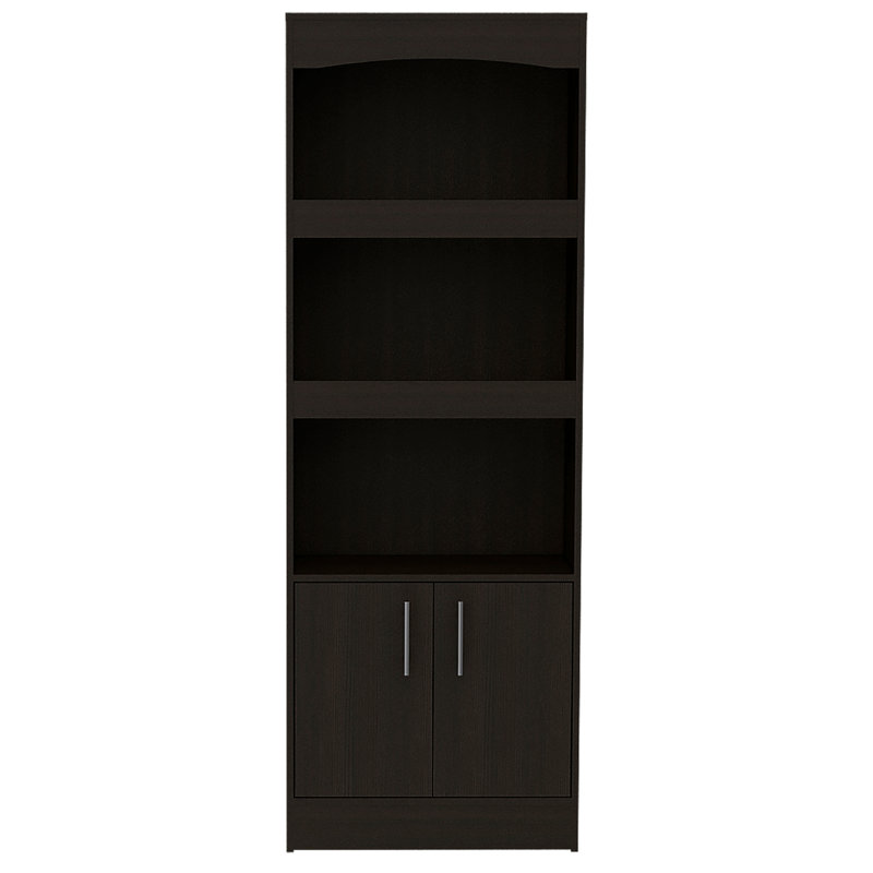 Bookcase, Metal Hardware, Three Shelves, Double Door Cabinet, Black
