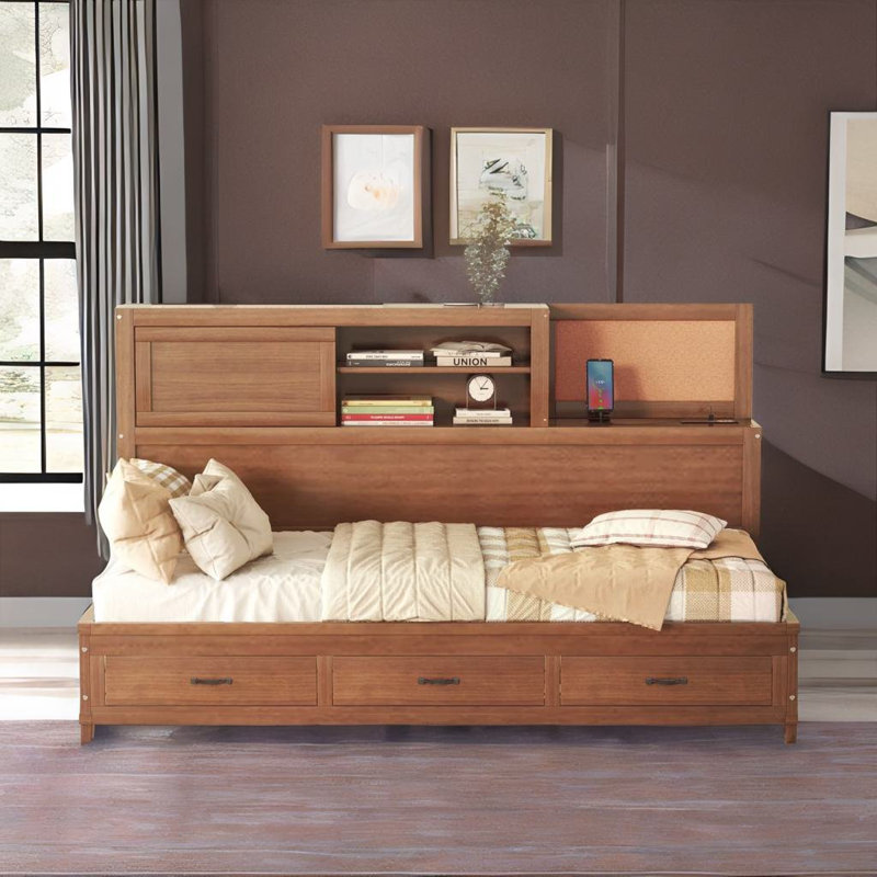 Lit de jour simple en bois blanc, Simple, Brun