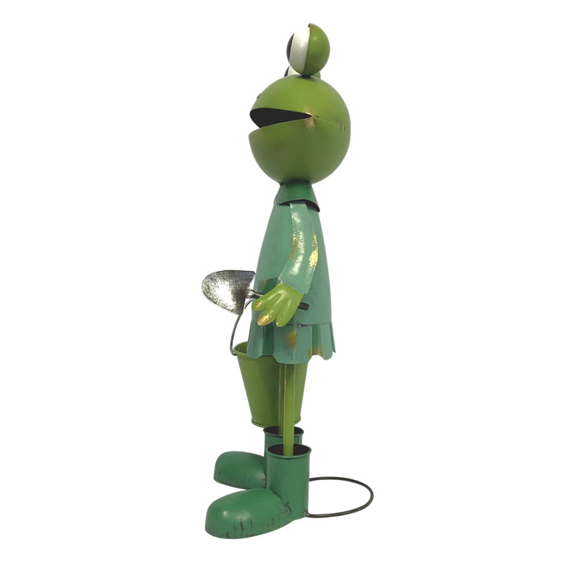 Statue de grenouille portant un seau et une pelle