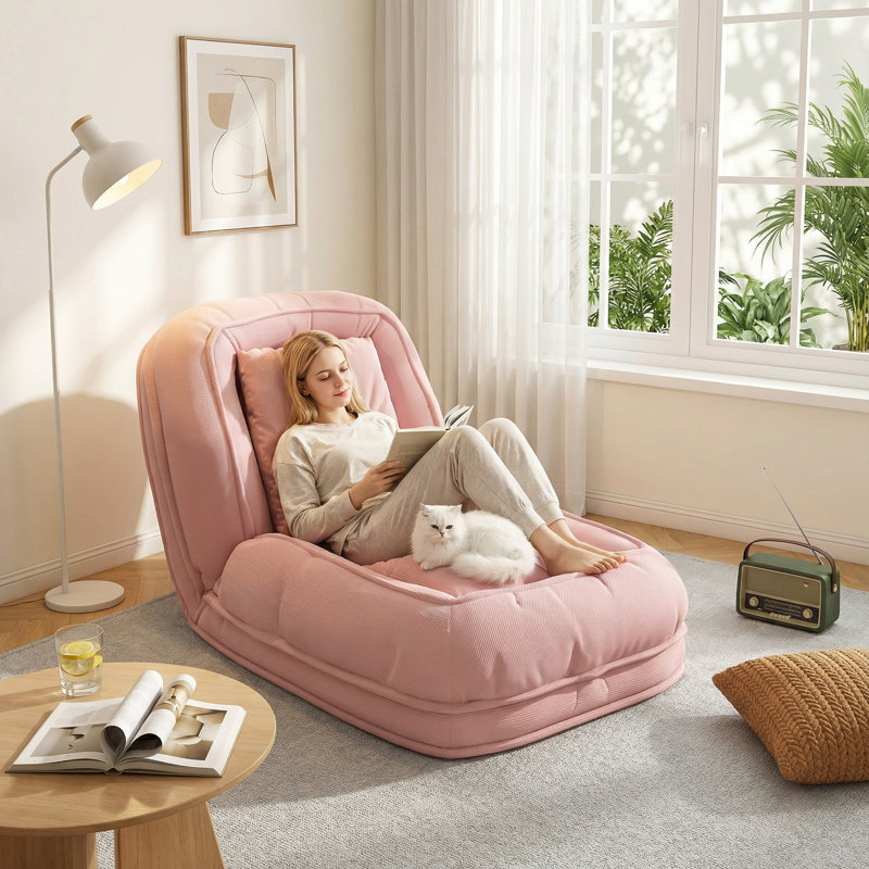 Fauteuil à billes rembourré pour adultes, canapé-lit pliant avec 5 positions réglables, parfait pour la chambre à coucher, le salon, le coin lecture