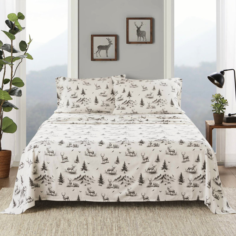 Drap-housse gris 4 pièces, 100% flanelle de coton brossé des deux côtés, entièrement ajusté pour les matelas de 12 po, 14 po, avec 1 housse, plat et 2 taies d'oreiller, facile d'entretien