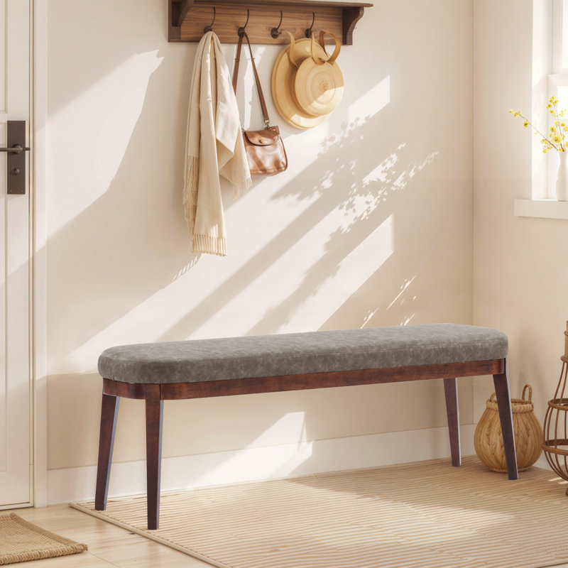 Oceane Carlton PU Leather Upholstered Wooden Bench, Brown, Walnut