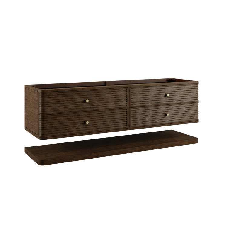 Allamari 72" W Double Vanity, 8" Widespread, Siberian Silestone, Sable Oak