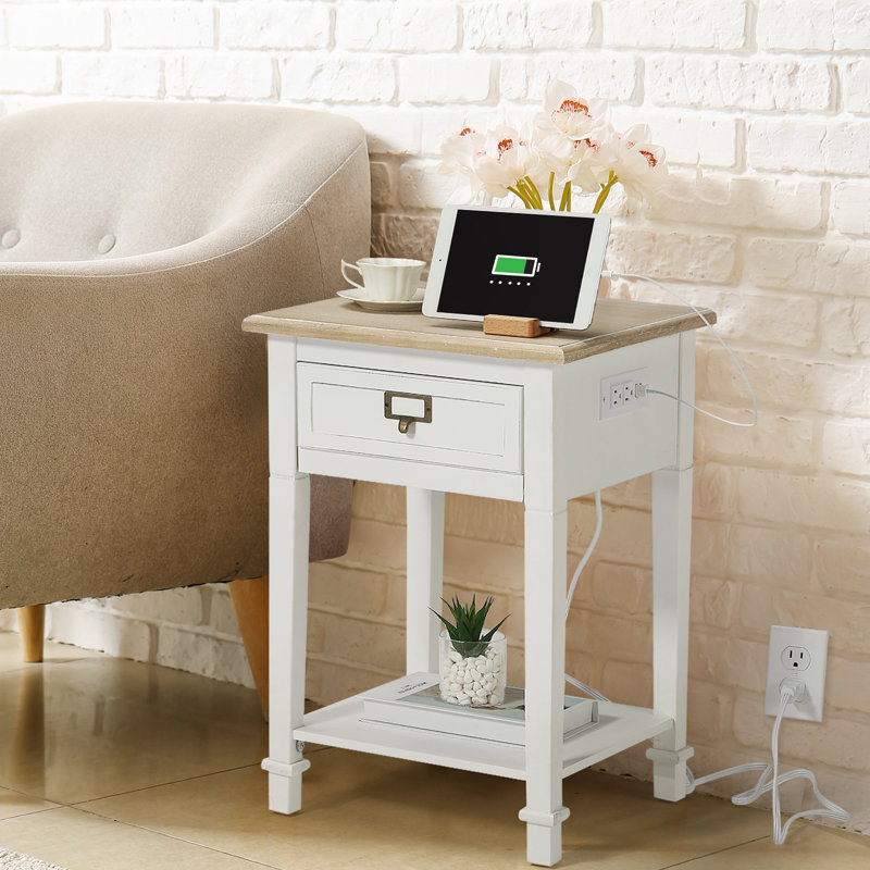 Megale 15.9'' W Nightstand & End Table (Set of 2) with Charging Station, Clear