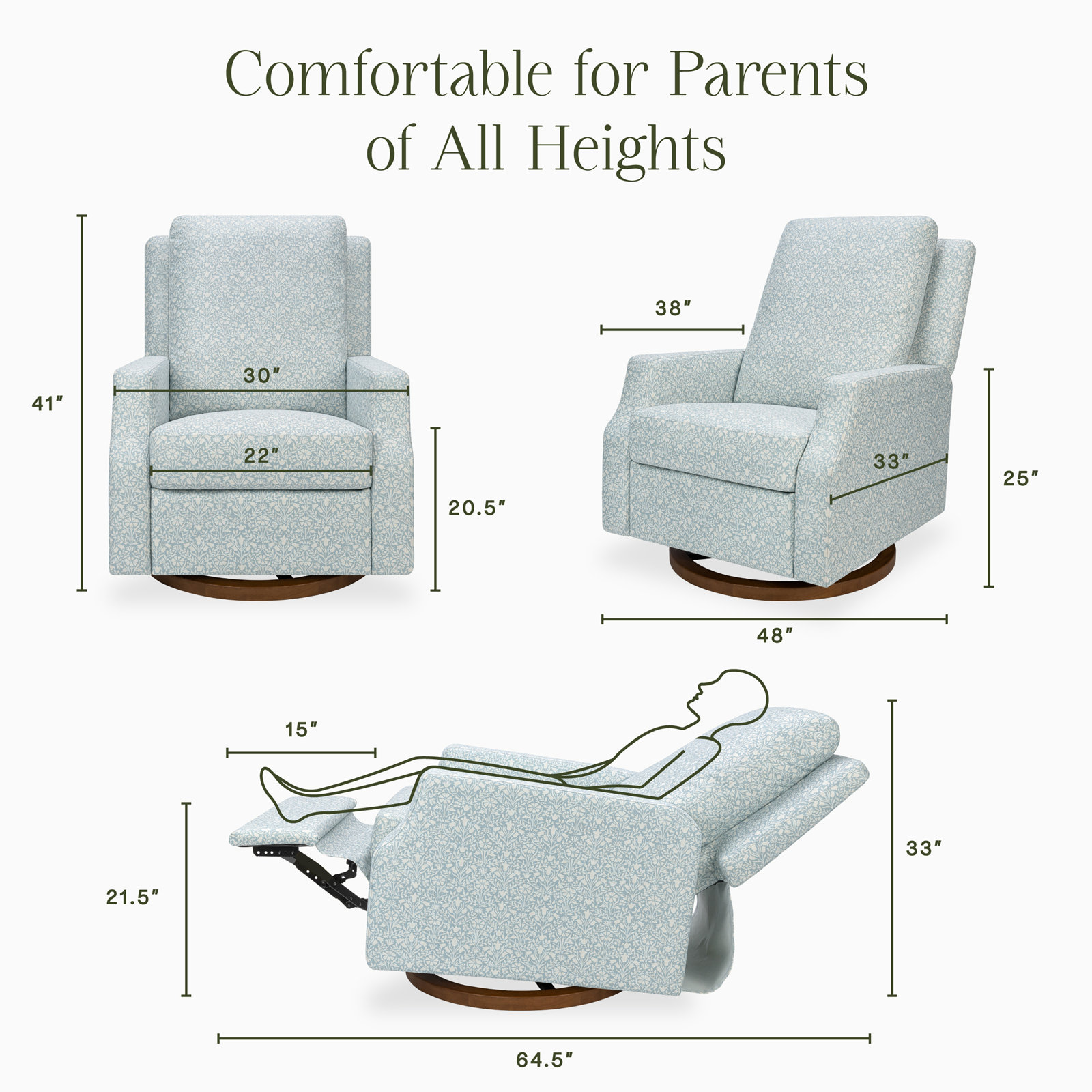 Morris & Co. Swivel Nursery Chair, Strawberry Thief in Fig &Thyme w/Dark Wood Base