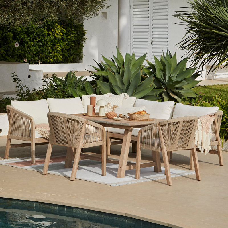 Wooden Garden Corner Dining Sofa Set with Parasol, Cream