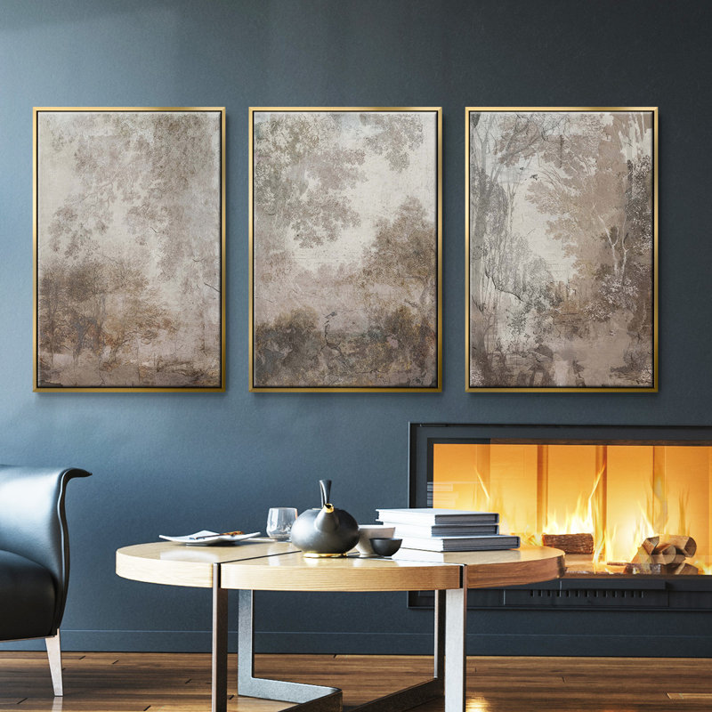 " Antique Pine Cones I " 3 - Pieces, Gold, 40" H x 78" W